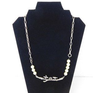 Handmade Birds Nest Branch Statement Necklace Antique Silver Look Faux Pearls